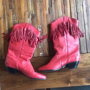Red fringe leather cowboy boots